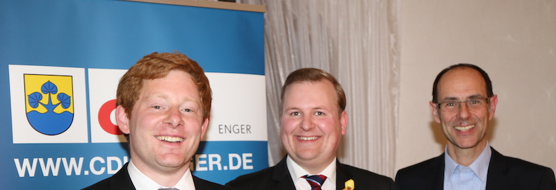 Von links: CDU-Bürgermeisterkandidat Frank Jaksties, Oberleutnant d.R. Florian Dowe, CDU-Stadtverbandschef René Siekmann